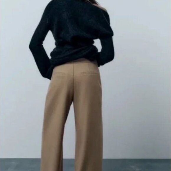 Zara Wrap Effect Wide Pants Tan Beige M High Waisted Wide Legs pareo trousers - Picture 3 of 17